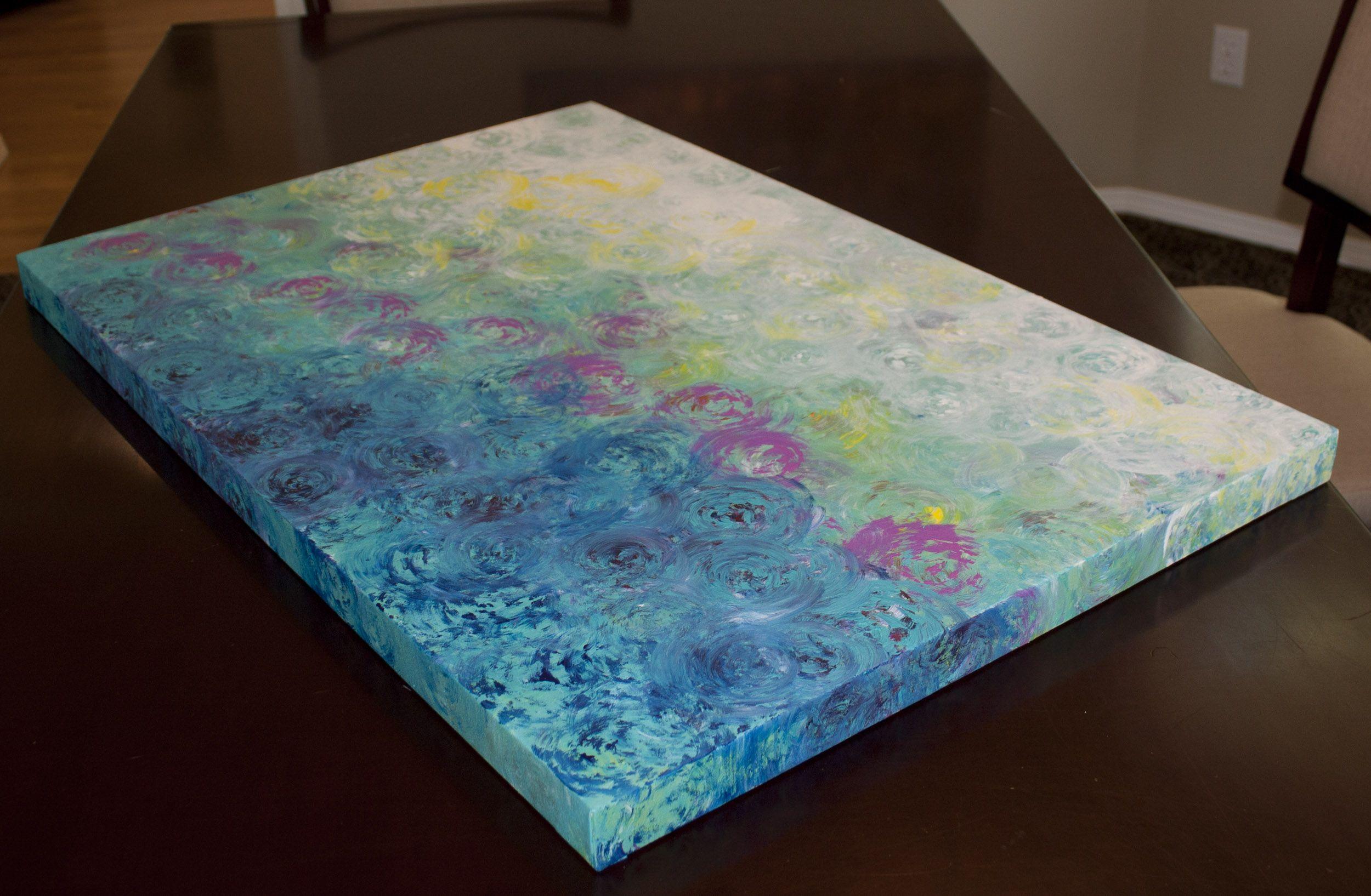 Sincronicidad 11 es un cuadro original, creado con pintura acrílica sobre lienzo envuelto para galería. Tiene una anchura de 36 pulgadas y una altura de 24 pulgadas con una profundidad de 1,5 pulgadas (36x24x1,5).    Los colores utilizados en el