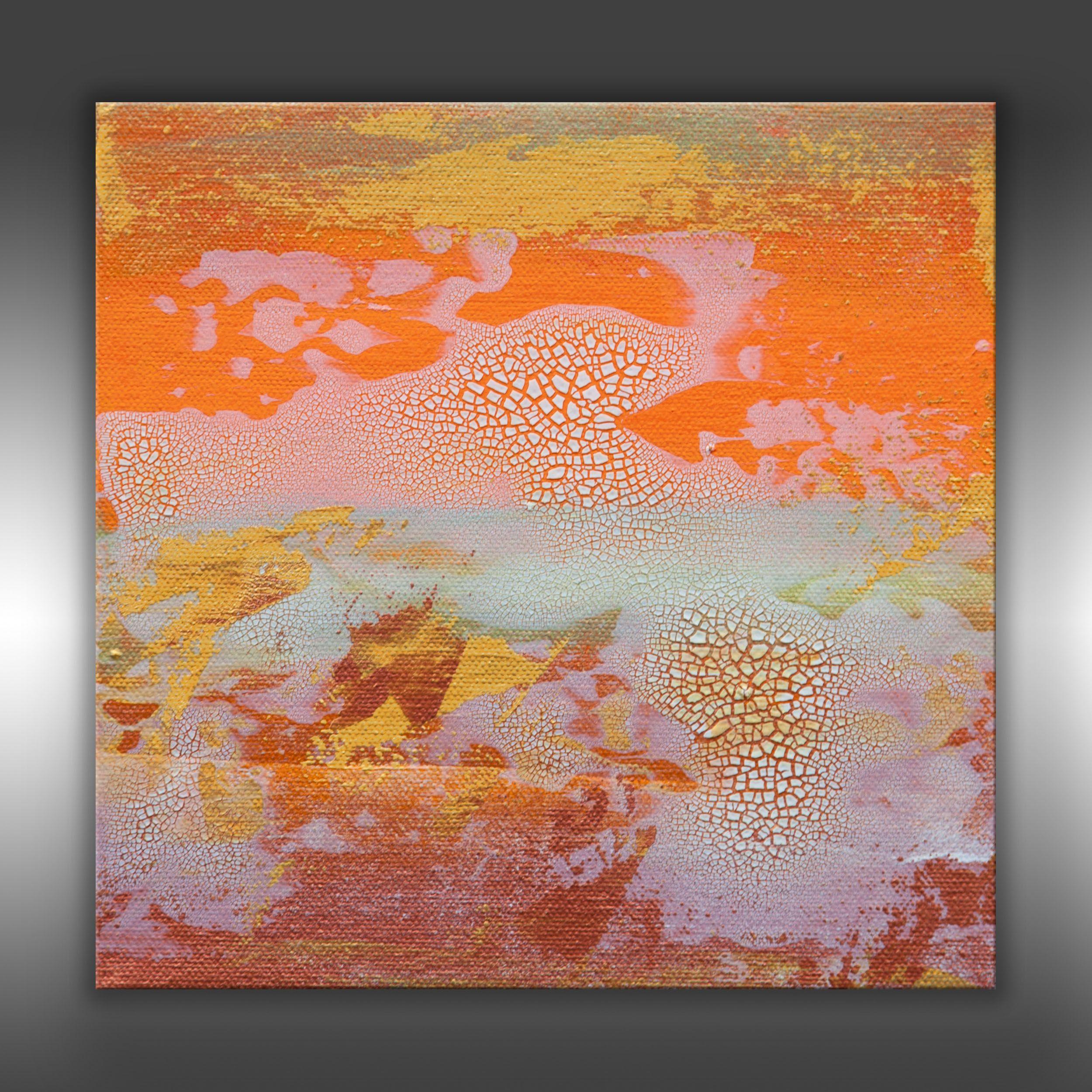 Views of Nature 79 ist ein Originalgemälde, das mit Acrylfarbe auf galerieumwickelter Leinwand gemalt wurde. Es hat eine Breite von 8 Zoll und eine Höhe von 8 Zoll mit einer Tiefe von 1,5 Zoll (8x8x1,5).    Die in dem Gemälde verwendeten Farben sind