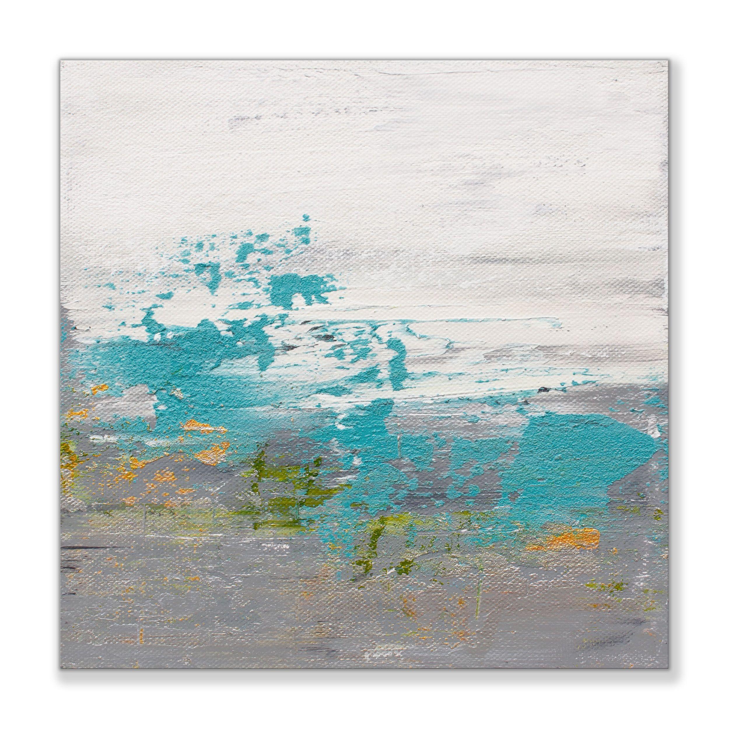 Views of Nature 81 ist ein Originalgemälde, das mit Acrylfarbe auf galerieumwickelter Leinwand gemalt wurde. Es hat eine Breite von 8 Zoll und eine Höhe von 8 Zoll mit einer Tiefe von 1,5 Zoll (8x8x1,5).    Die Farben des Gemäldes sind Weiß, Blau,