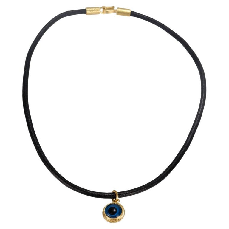 Hilat Gold- und Glas-Halskette mit Anhänger „Evil Eye“ im Angebot bei  1stDibs