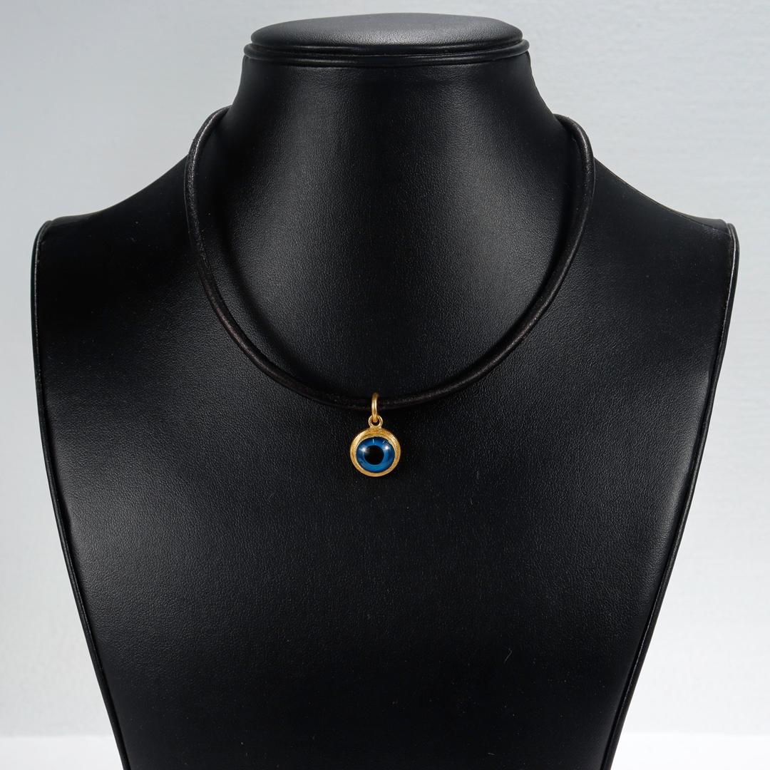 Hilat Gold & Glass 'Evil Eye' Pendant Necklace  In Fair Condition For Sale In Philadelphia, PA