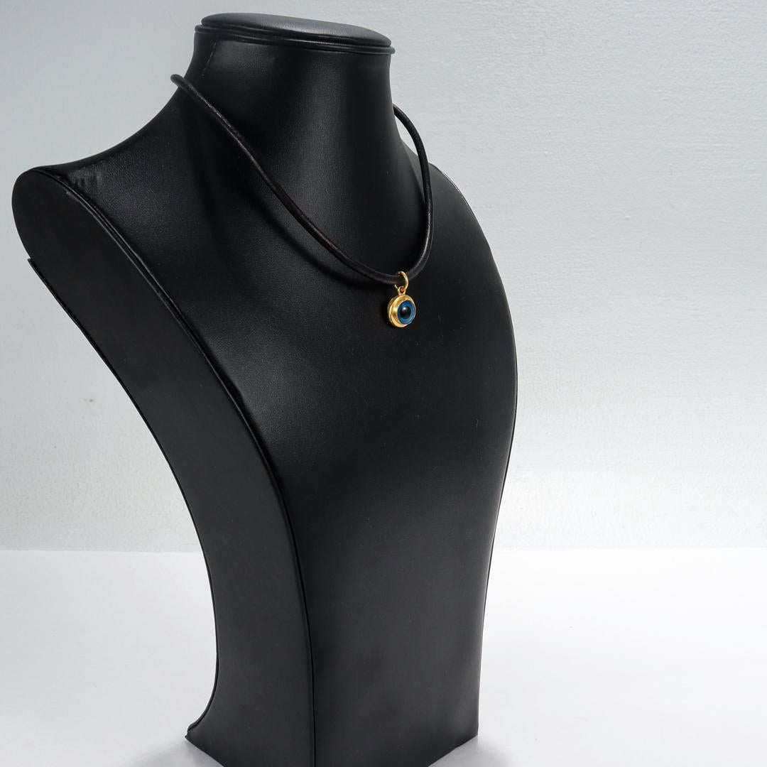 Women's or Men's Hilat Gold & Glass 'Evil Eye' Pendant Necklace  For Sale