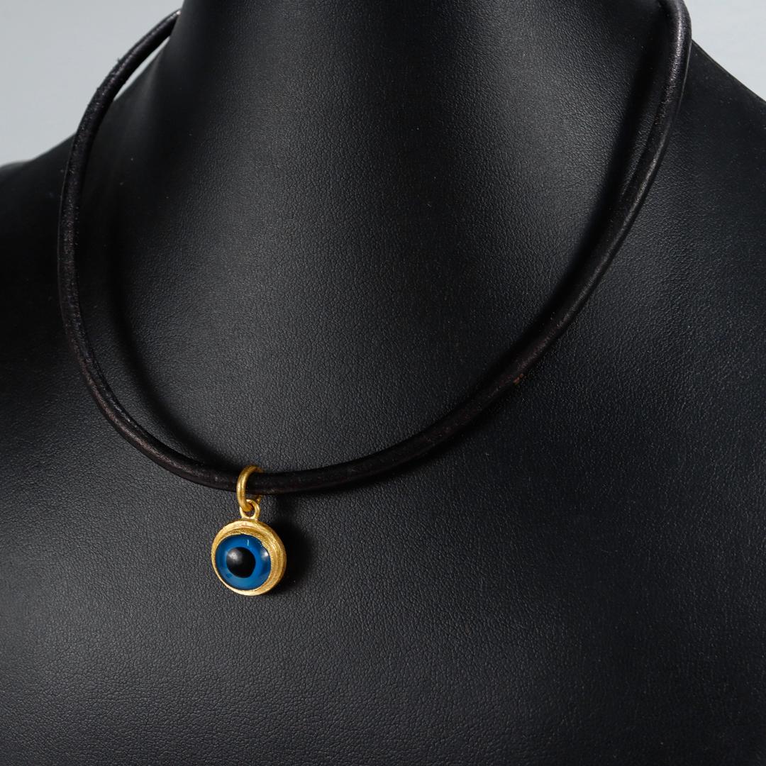 Hilat Gold & Glass 'Evil Eye' Pendant Necklace  For Sale 2