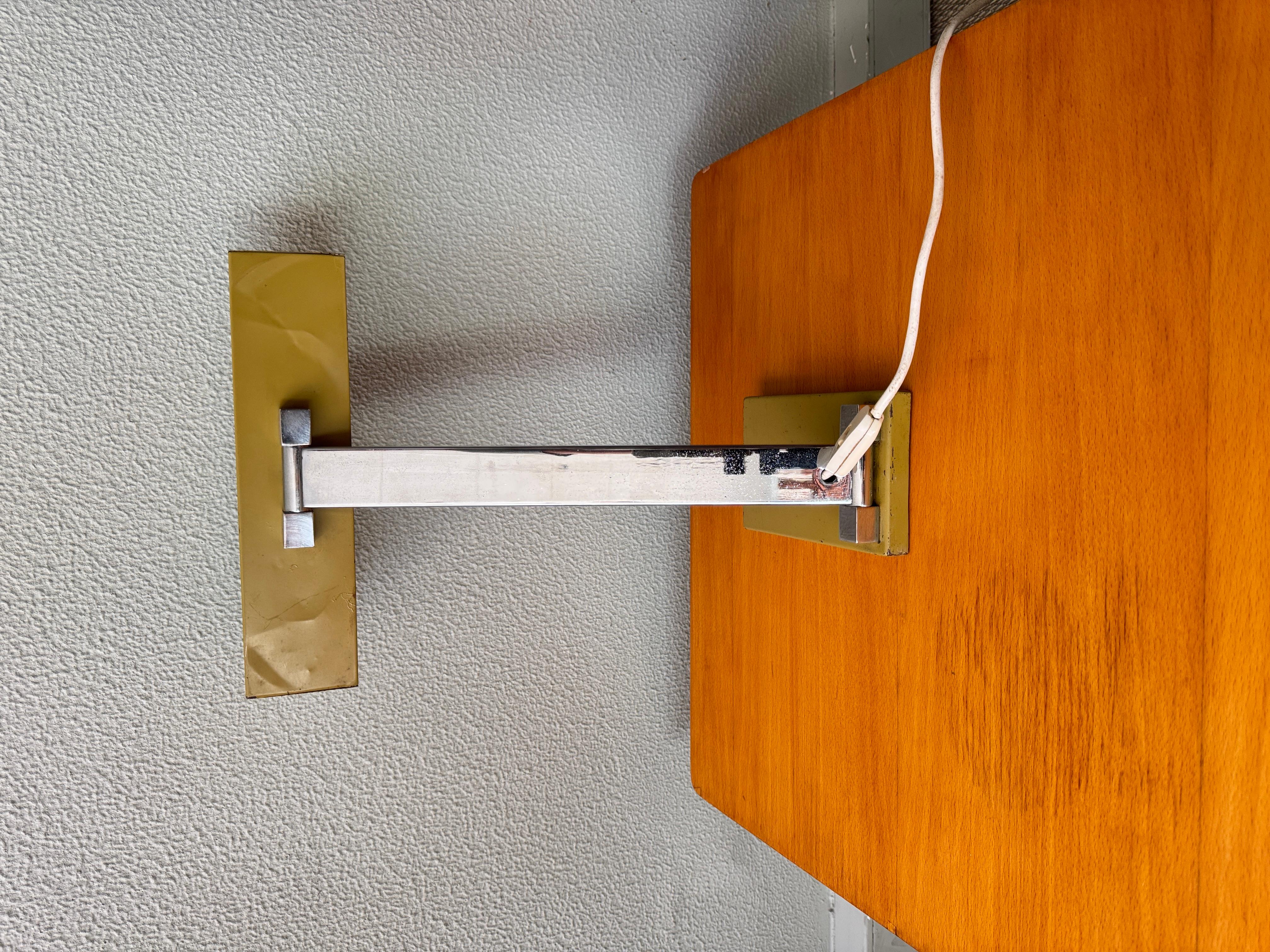 Hilbrand 1970s Geometric Table Lamp Yellow Metal Shade Chrome Stem Modernist For Sale 12