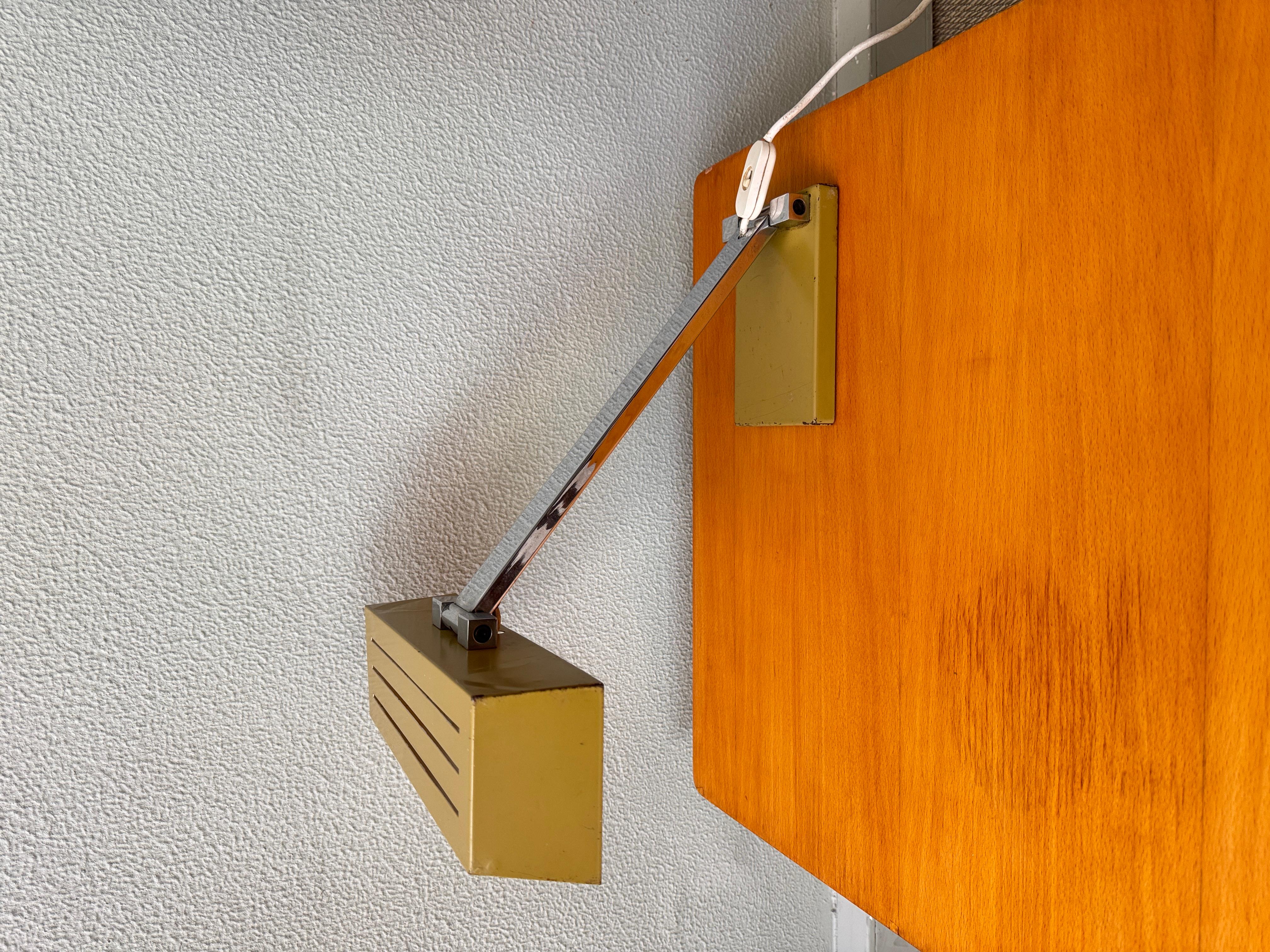 Hilbrand 1970s Geometric Table Lamp Yellow Metal Shade Chrome Stem Modernist For Sale 1