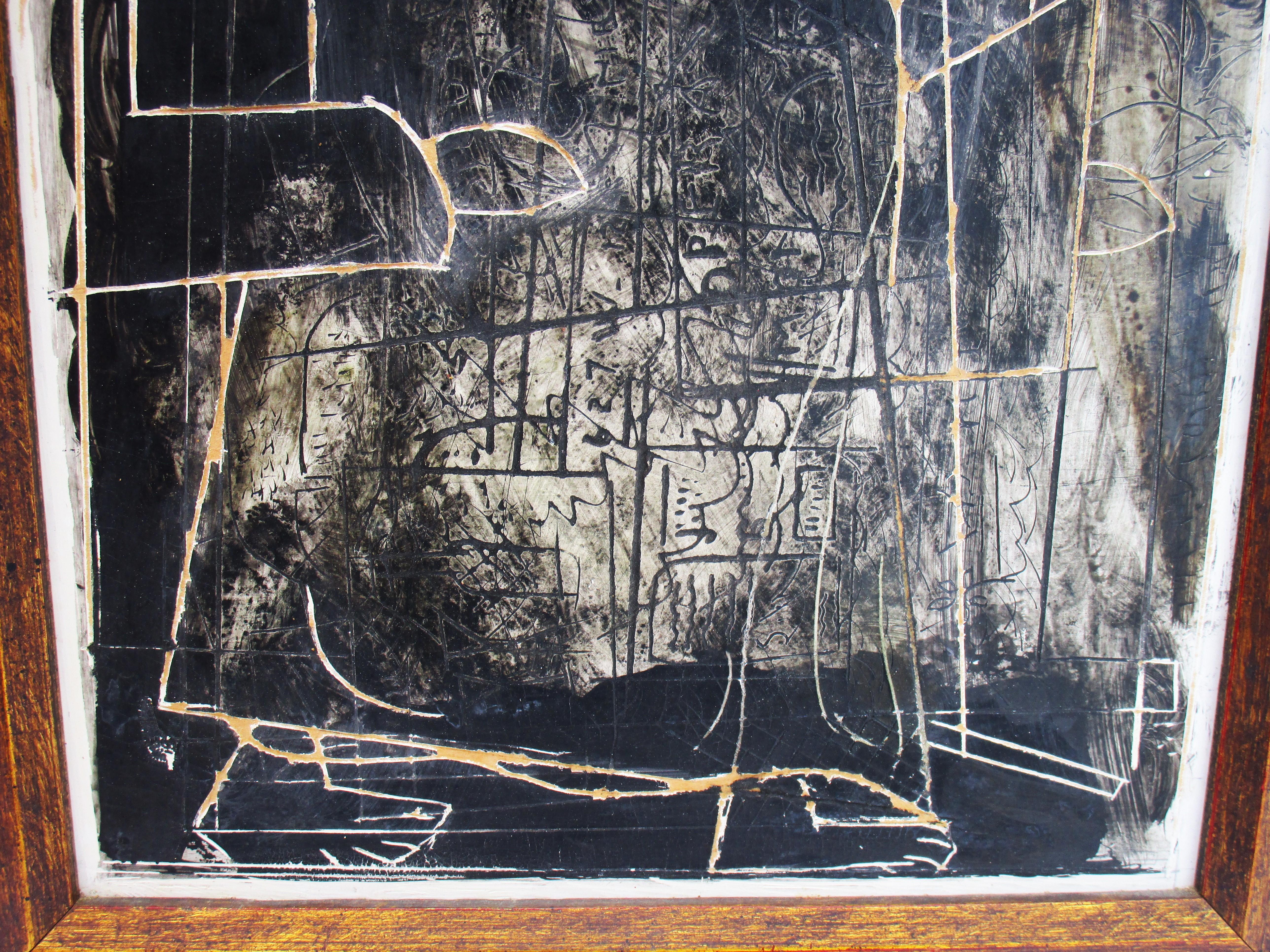 20th Century Hilda Altschule Mixed Media Abstract Sgraffito Painting of a Woman, 1953