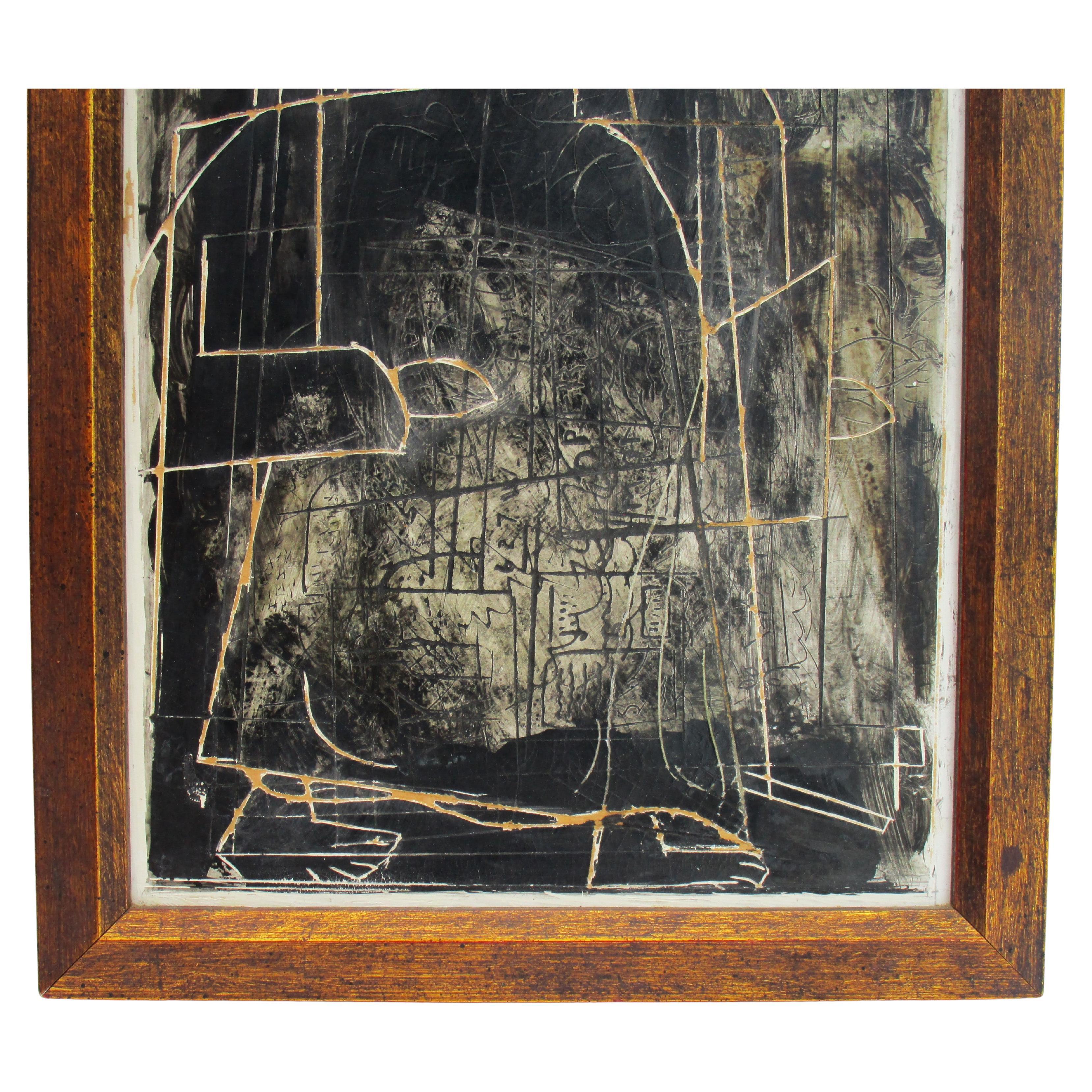 Hilda Altschule Mixed Media Abstract Sgraffito Painting of a Woman, 1953 In Good Condition In Rochester, NY