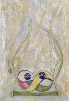 Trapeze Artists, Mid-Century Modern Abstract, Signed
