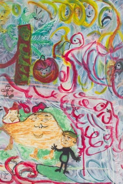 Untitled Acrylic and Marker Outsider Art Surrealist Dreamscape