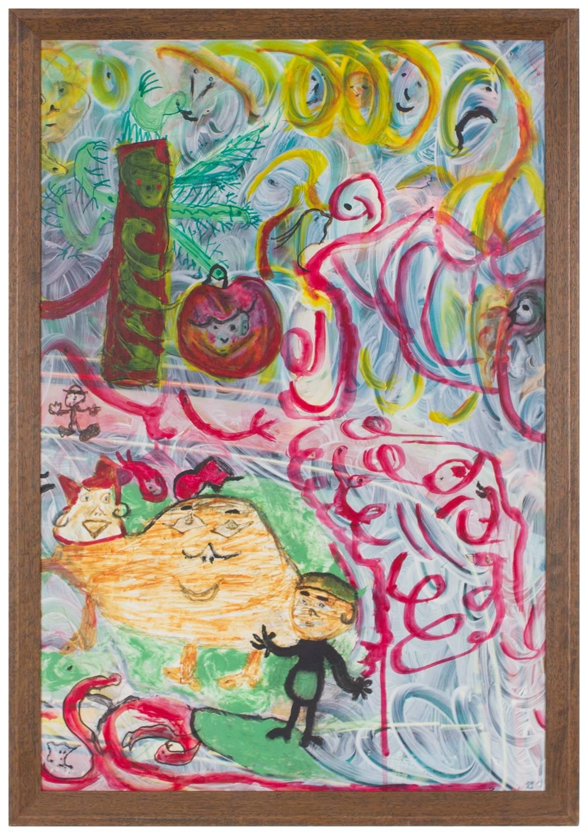 Hilda Arvey Abstract Painting - Untitled Acrylic and Marker Outsider Art Surrealist Dreamscape