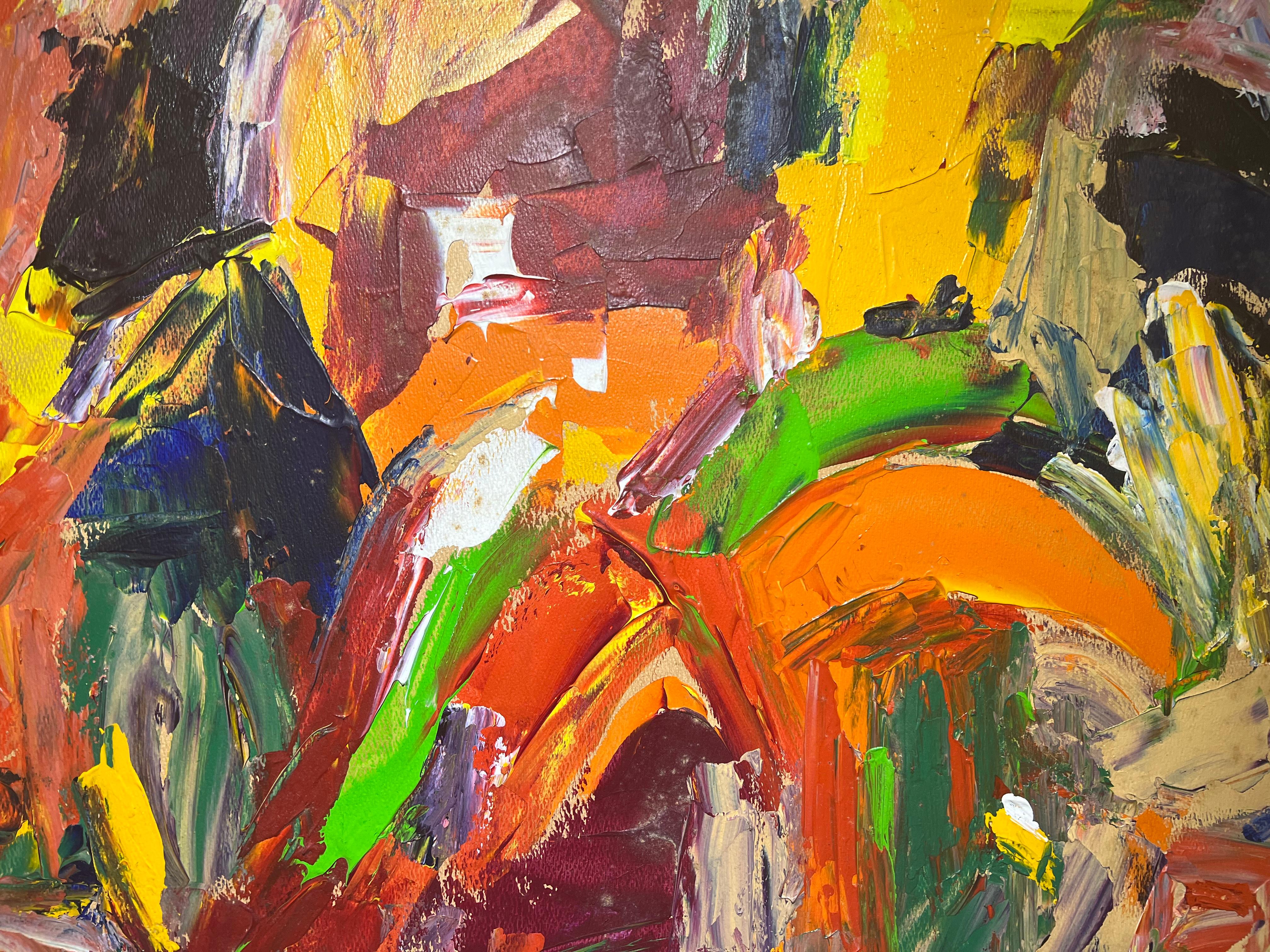 Peinture expressionniste abstraite du MCM de 1971 - Marron Abstract Painting par Hilda Epner