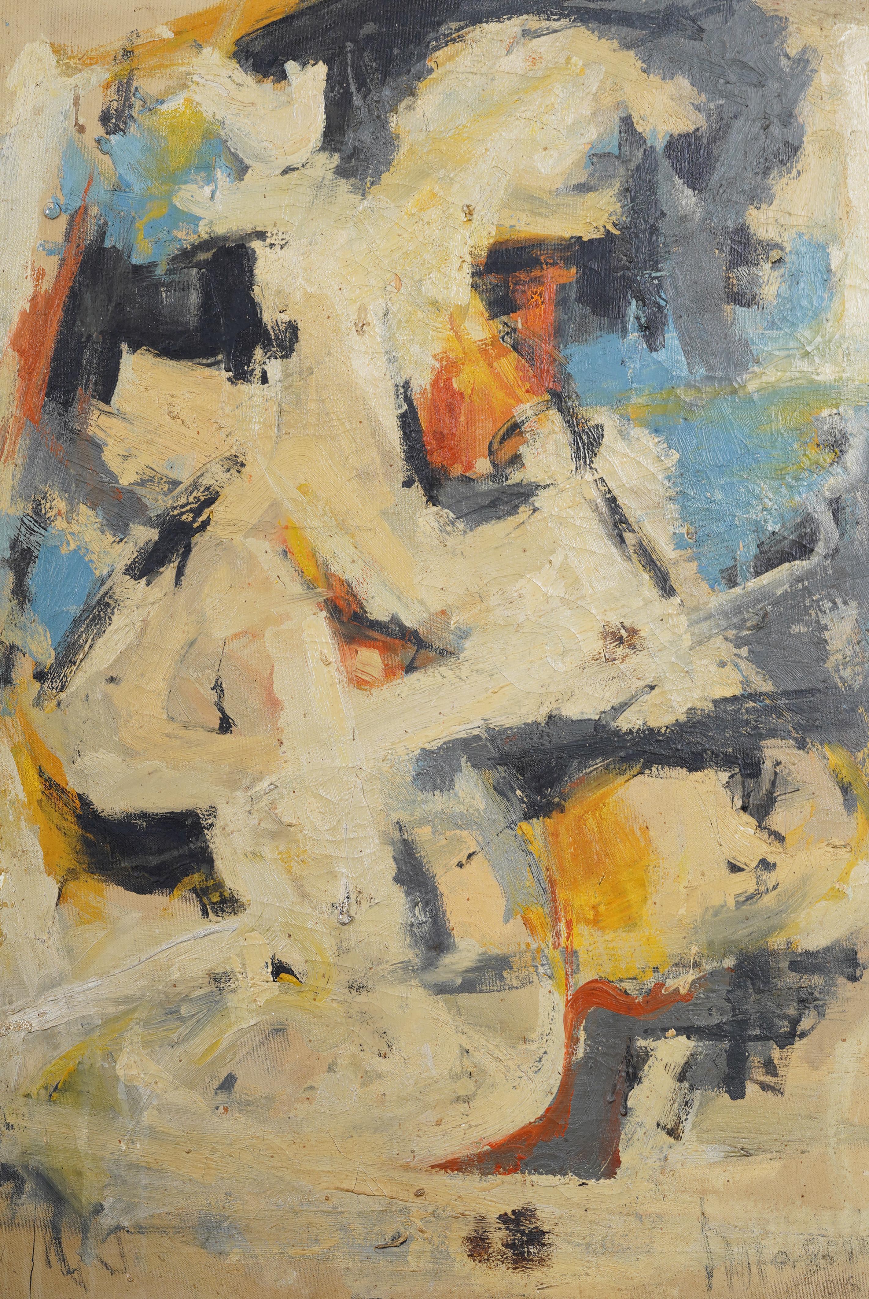 Antique American Abstract Expressionist Large Signed Framed Oil Painting 1