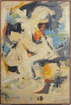 Antique American Abstract Expressionist Large Signed Framed Oil Painting