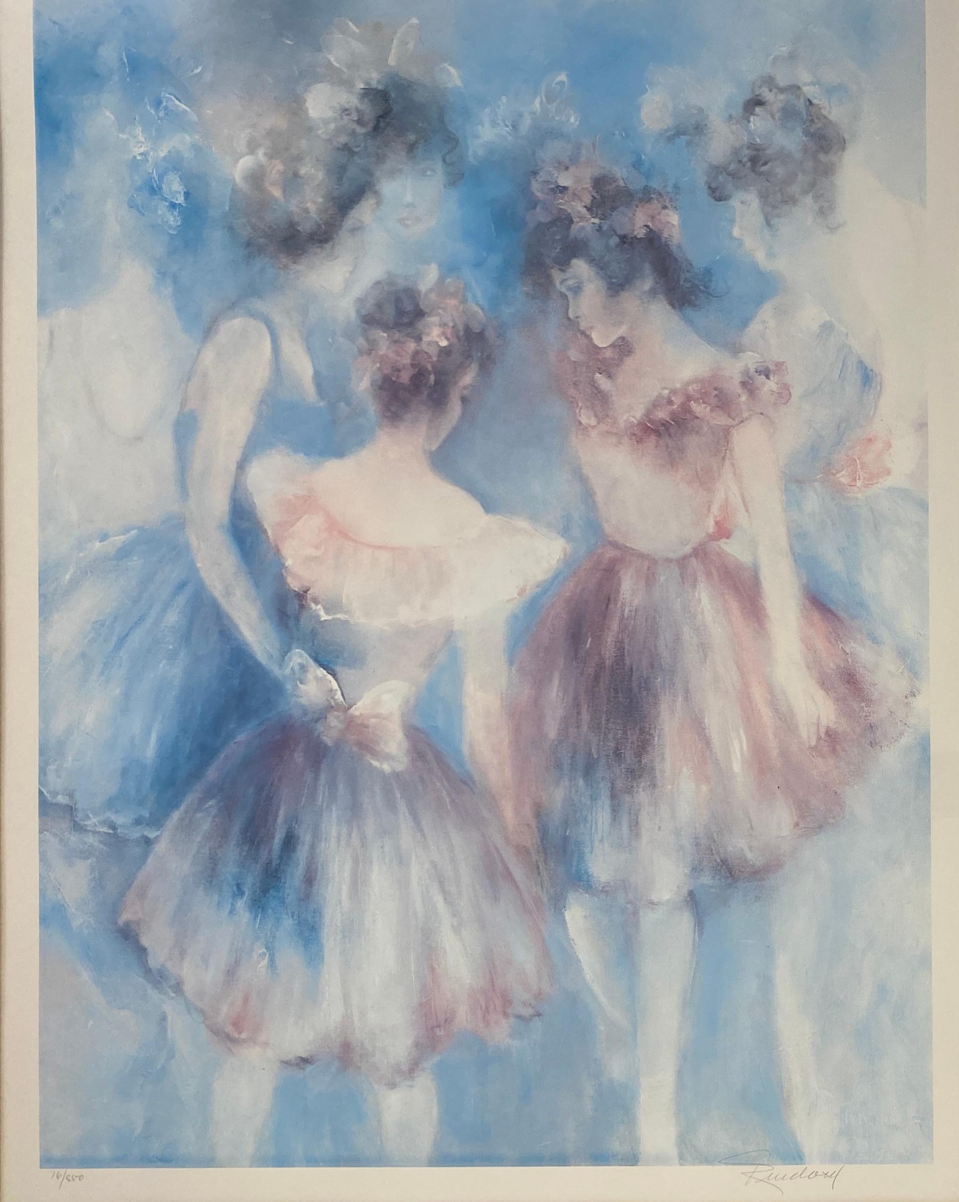 Américain Lithographie certifiée Hilda Rindom Offset intitulée « Backstage » Ballet Dancers en vente