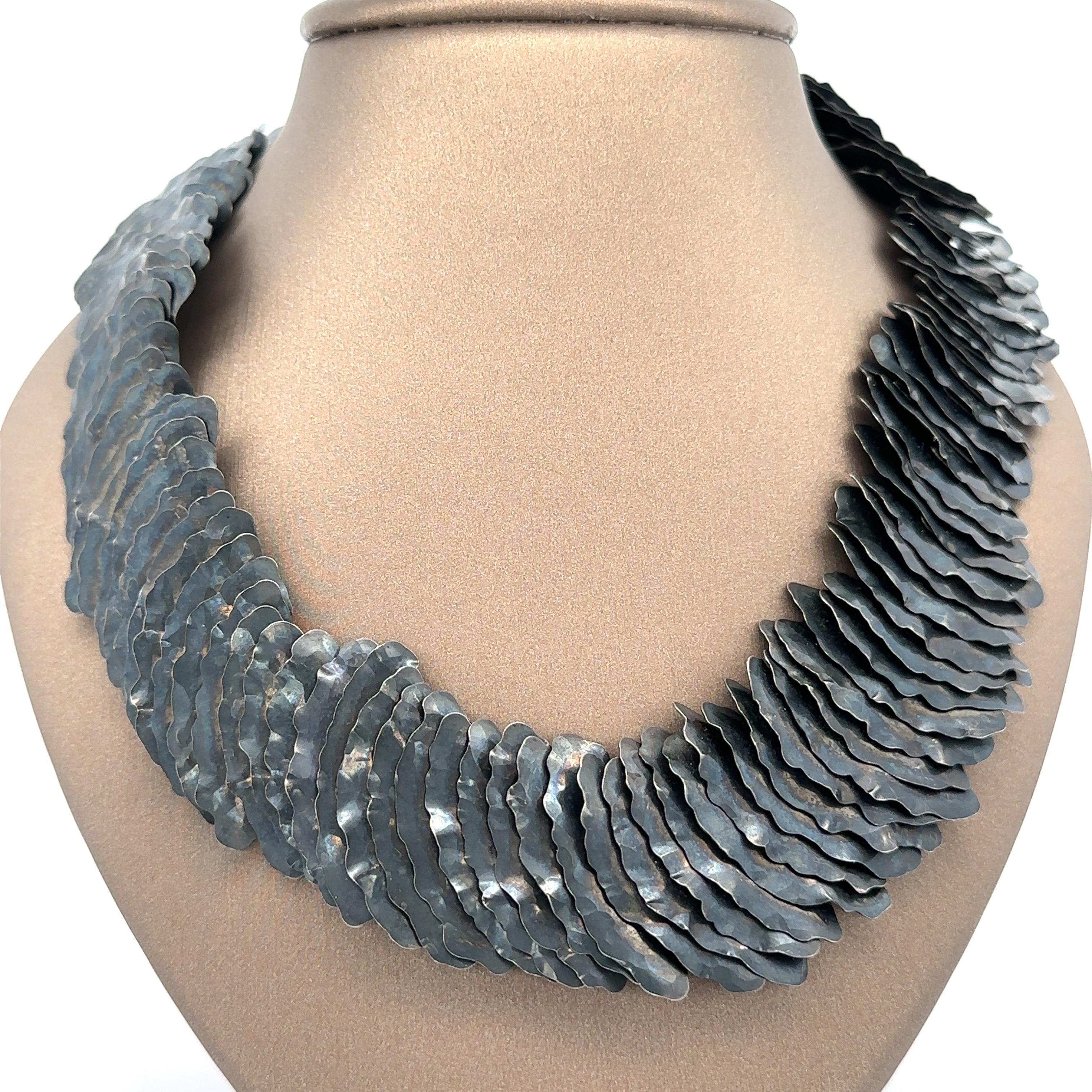 Material: Pure Sterling Silver w/ Blackened 
Weight: 97.43 Grams
Chain Type: 17” - Flowy Link  - Hook Clasp
Link Width: 32.8mm (1.2