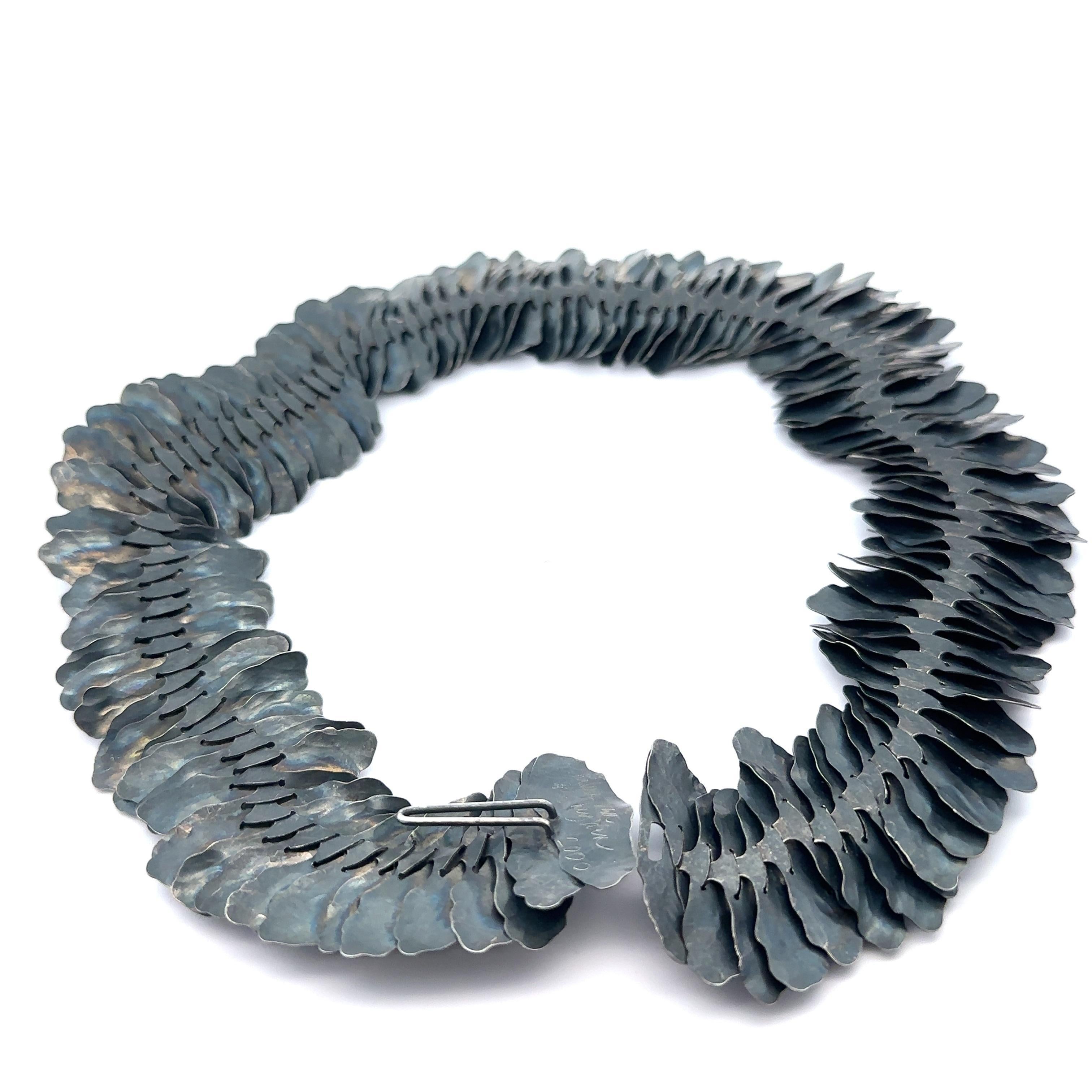 Hilde Van Der Heyden Blackened Silver Modernist Flowy Matte Finish Necklace In Good Condition For Sale In Montclair, NJ
