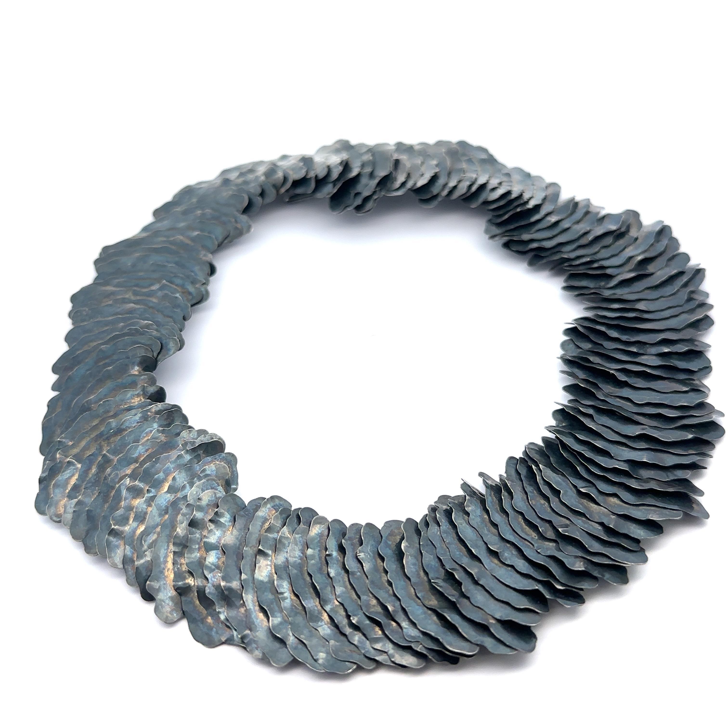 Hilde Van Der Heyden Blackened Silver Modernist Flowy Matte Finish Necklace For Sale 2