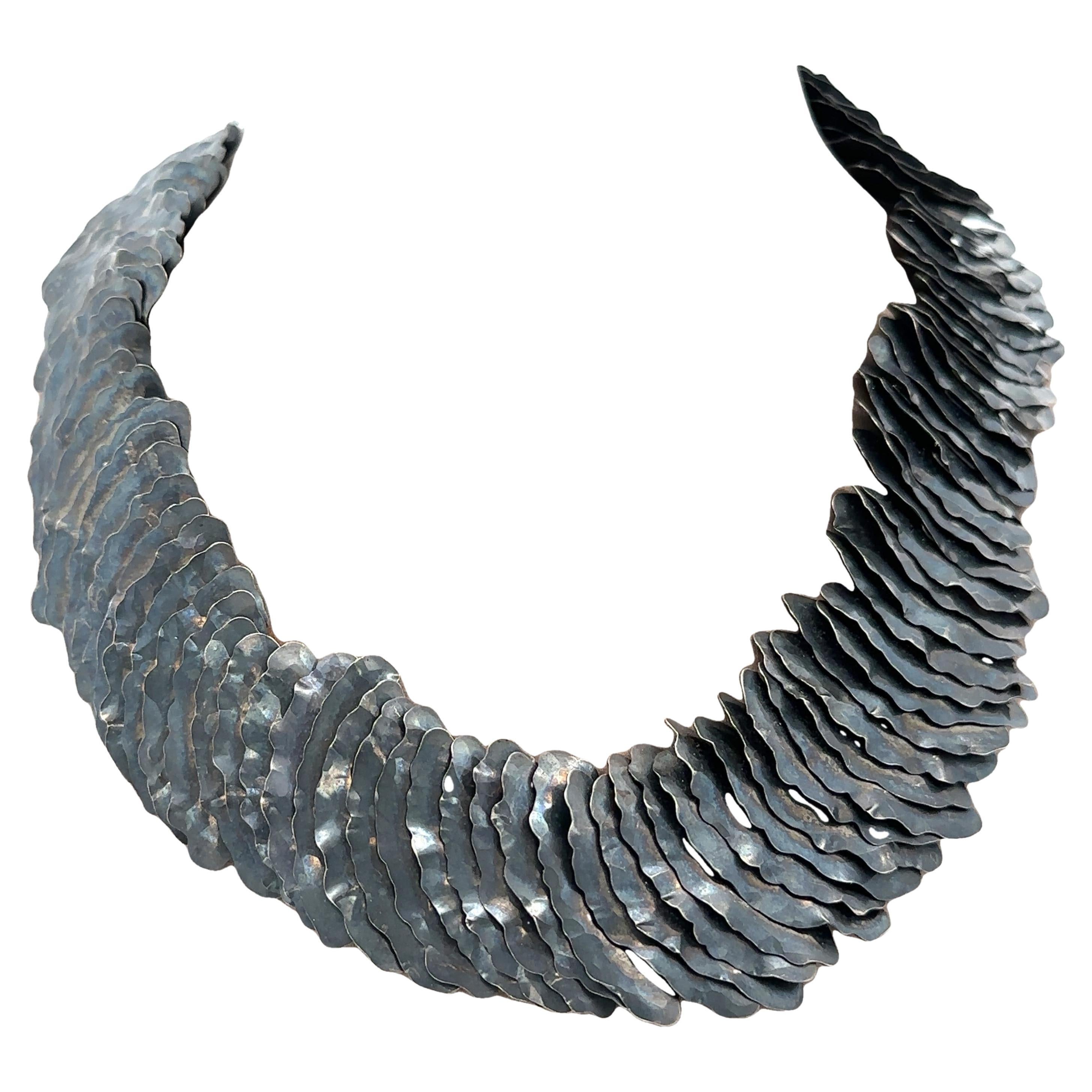 Hilde Van Der Heyden Blackened Silver Modernist Flowy Matte Finish Necklace For Sale