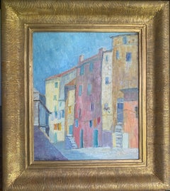 Antique 1920s "Sunlit Street" Oil Painting Hildegard Hamilton