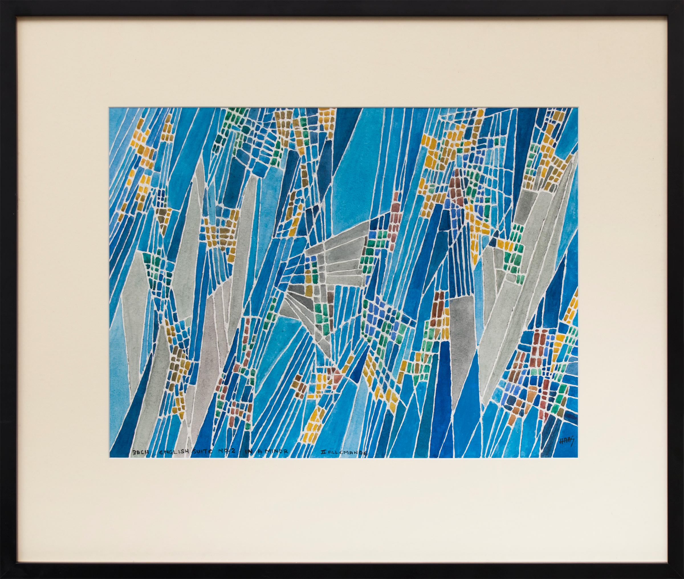 Hildegarde Haas Abstract Drawing - Abstract Composition Inspired by Bach, Framed Abstract Watercolor Painting
