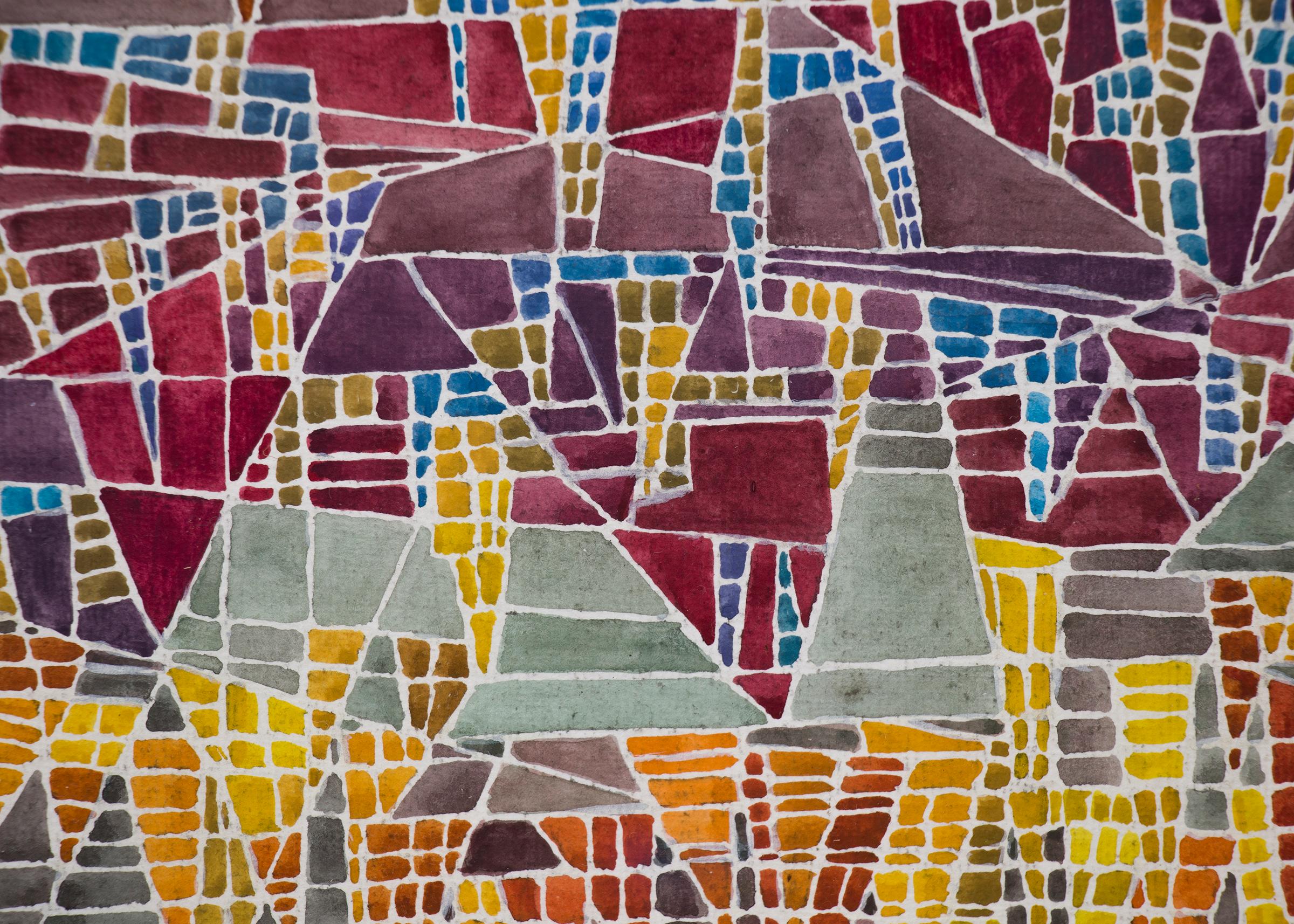 Vibrante composizione astratta ad acquerello ispirata a Bach, arte moderna incorniciata - Abstract Painting Beige di Hildegarde Haas