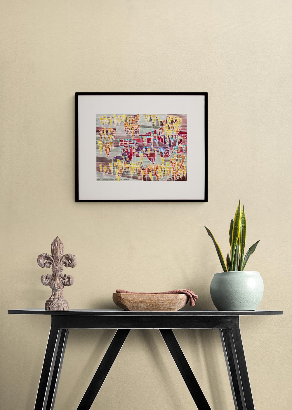 Abstract Composition Inspired by Bach, Framed Abstract Watercolor Painting, Pink - Beige Abstract Painting by Hildegarde Haas