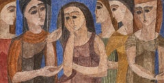 Six Women (Modernist Portrait in Blue, Red, Purple, Gold, Green, Brown)