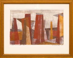 Pillars of the Canyon (Abstract in Red, Hazelnut, Mustard Yellow, Ivory, Brown) 