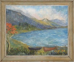 Island Mountains and Boats by the Coast, Mid 20th Century Landscape
