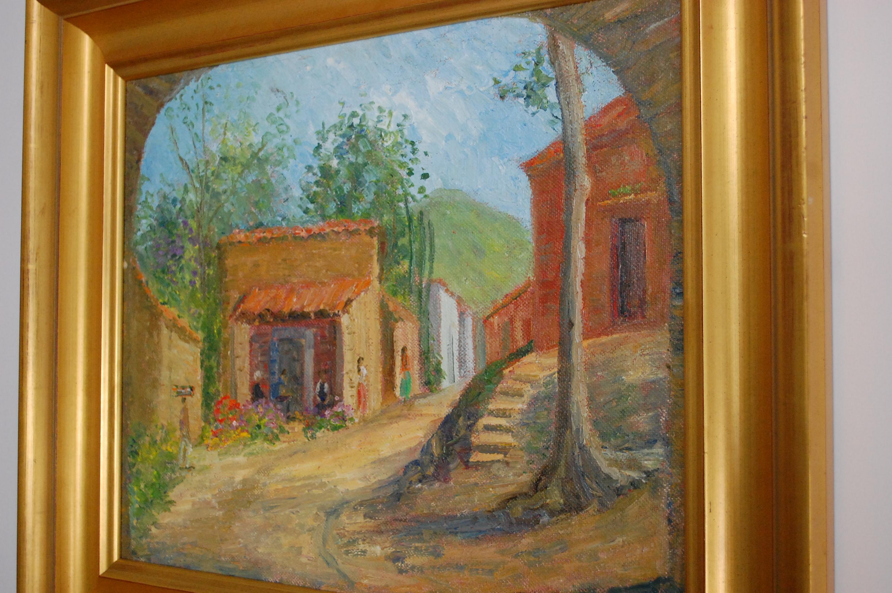  Village Scene Landscape - Impressionist Painting by Hildegarde Hamilton