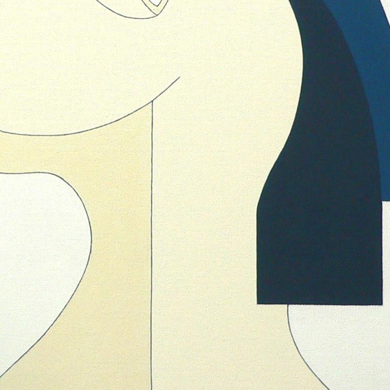 'Beach Balls'  (diptych, an artwork composed of two panels) is a wonderful modern abstract painting on canvas by emerging Belgian artist - Hildegarde Handsaeme. It is a big acrylic figurative artwork showing a person playing with a ball on a beach.