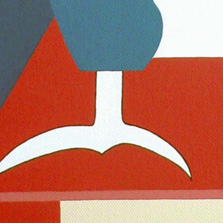 'Bird Sitting on a Red Chair'  is a wonderful modern abstract painting on canvas by emerging Belgian artist - Hildegarde Handsaeme. It is a small acrylic figurative artwork showing a portrait of an animal, a bird. With some similarities with cubism,