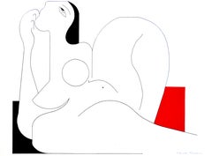 Feminine Concept (red), Modern Abstract Geometric Art Portrait Ink Drawing Paper
