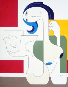L'Oiseau de Liberte, Modern Abstract Geometric Portrait Painting Canvas Yellow