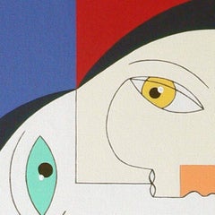 Musical Symbiosis, Modern Abstract Geometric Art Painting Portrait Blue Red