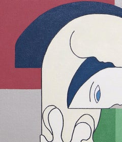 Reciproco, Contemporary Abstract Geometric Painting Canvas Cubism Portrait Green