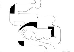 Sensualite, Modern Abstract Geometric Art Minimalist Drawing Portrait Ink Paper