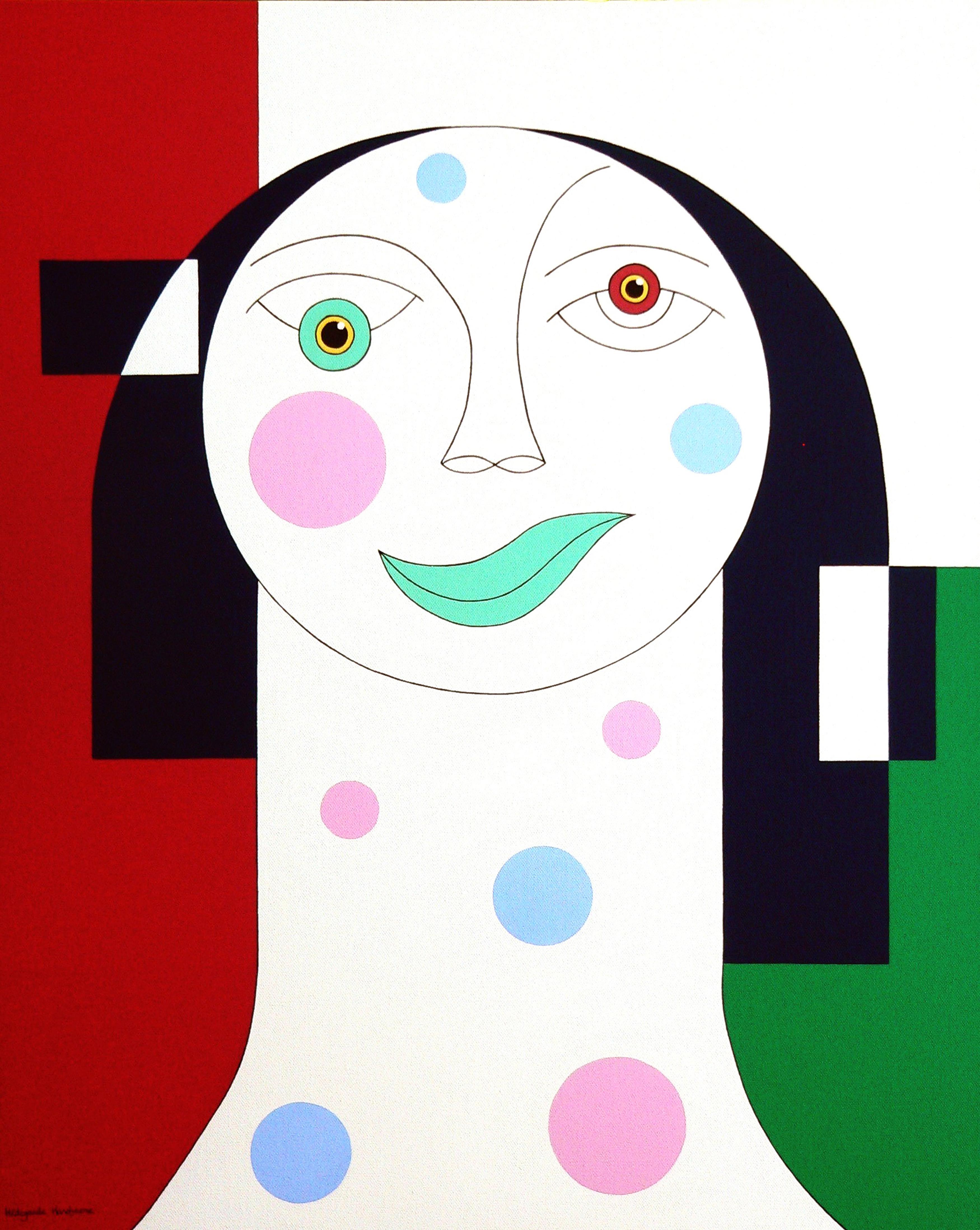 Hildegarde Handsaeme Abstract Painting - Tristesse, Modern Abstract Geometric Painting Canvas Portrait Woman Green Red