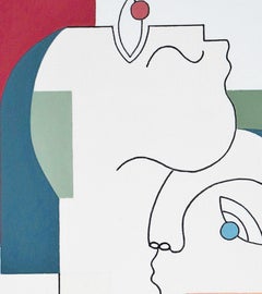 Tutum, Modern Abstract Geometric Painting Canvas Cubism Portrait Green Red Blue