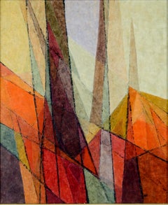 "Red Mesa Canyon" Abstract Geometric Landscape Bay Area 1965 Artist Casein Paint