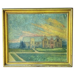 Hildegarde Hume Hamilton Oil Painting of Mansion, Sunset Architecture