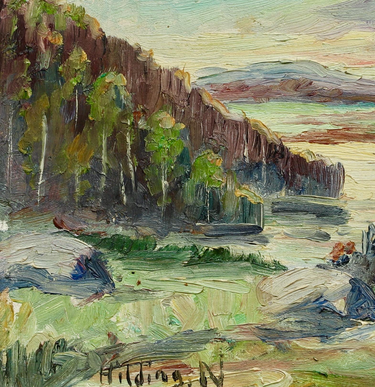 Mountain Landscape, Northern Sweden, Oil on Panel. - Impressionist Painting by Hilding Nyman