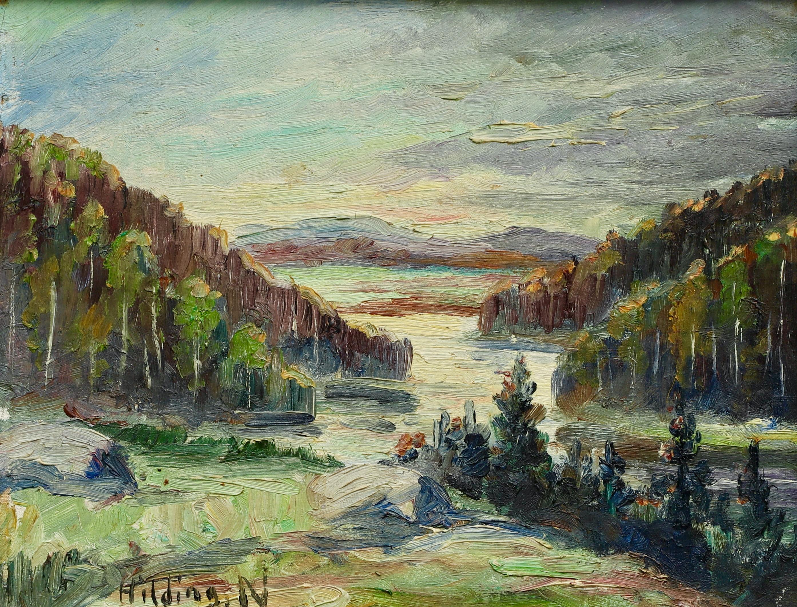 Mountain Landscape, Northern Sweden, Oil on Panel. For Sale 1