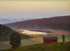 Swedish Värmland Landscape With a Red Barn by Hilding Werner, Oil Painting