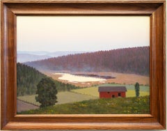 Swedish Värmland Landscape With a Red Barn by Hilding Werner, Oil Painting