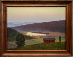 Antique Swedish Värmland Landscape With a Red Barn by Hilding Werner, Oil Painting