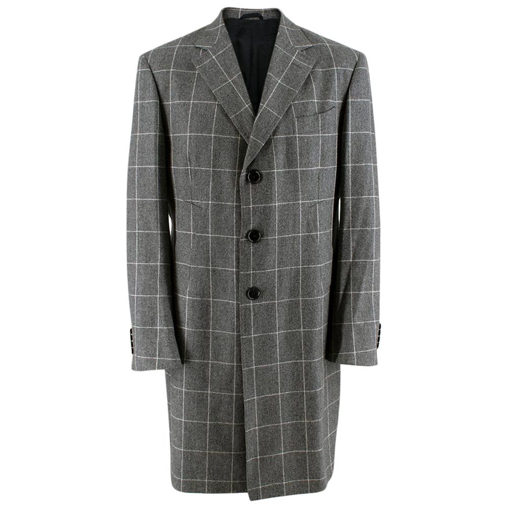 Hilditch & Key Grey Checkered Wool Coat 40R For Sale