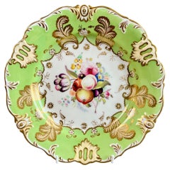 English Porcelain Plate, Apple Green, Fruits & Flowers, Rococo Revival, ca 1840
