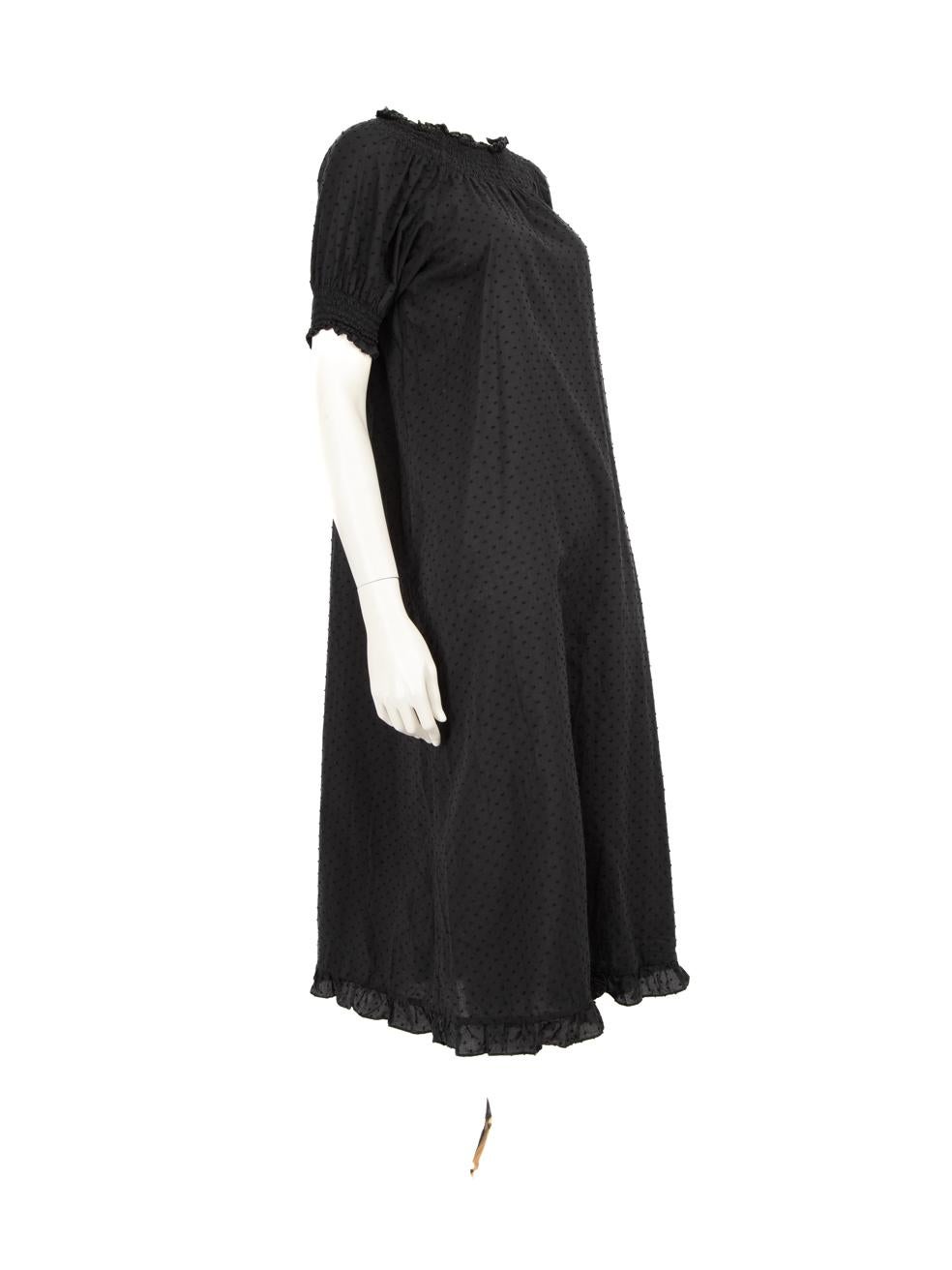 CONDITION is Very Good. Hardly any visible wear to dress is evident on this Hill House designer resale item.
  
  Details
  
  
  Black 
  
  Cotton 
  
  Dress
  
  Midi 
  
  Short sleeves
  
  Elasticated neckline and sleeve cuffs 
  
 