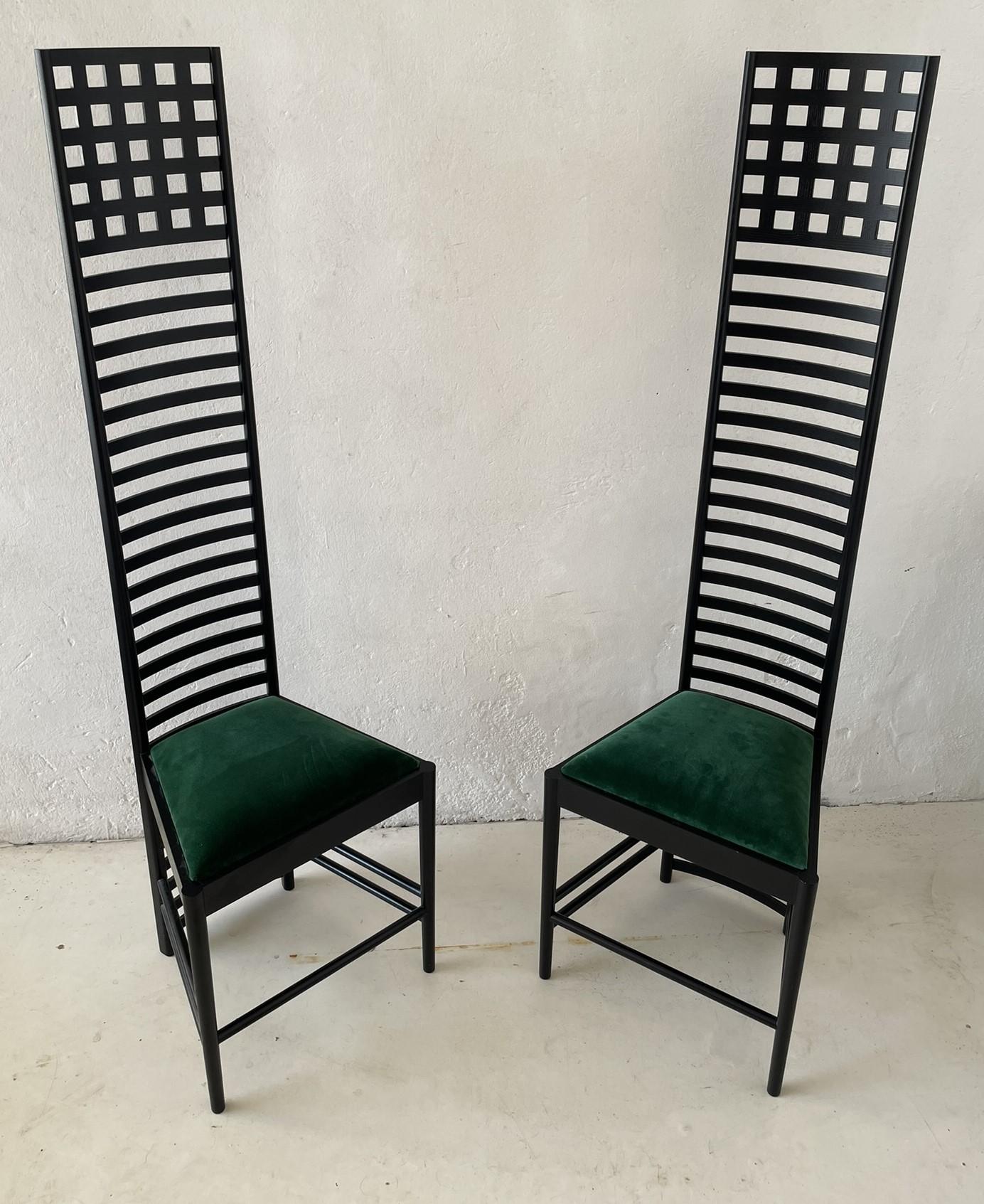 Hill House ladderback designed by Charles Rennie Mackintosh for Cassina, dated circa 1980.

This iconic chair reflects Charles Rennie Mackintosh’s style and his fearless approach to the most challenging manufacturing processes. Originally a